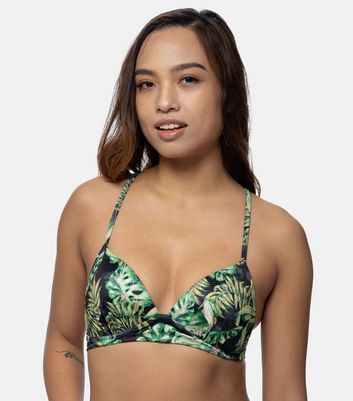 Dorina Green Leaf Print Push Up Bikini Top New Look