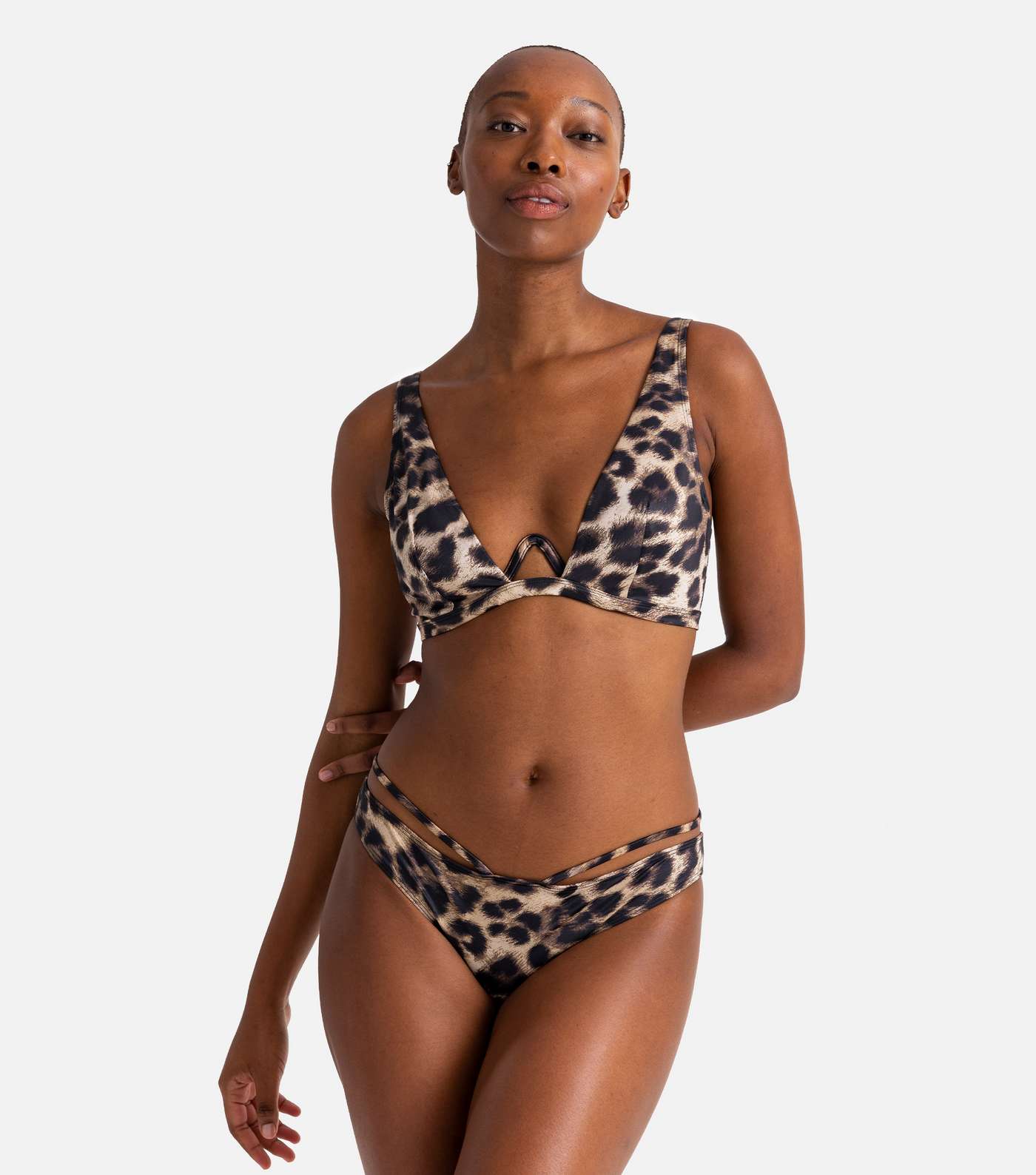 Dorina Brown Leopard Print Strappy Brazilian Bikini Bottoms Image 2