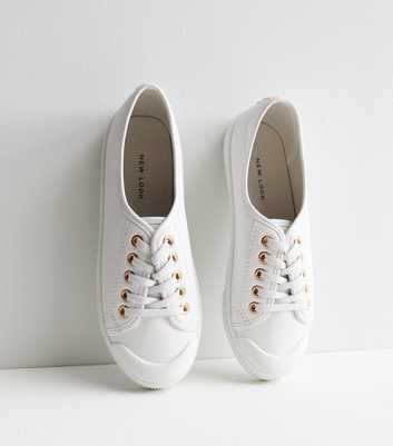 White Leather-Look Lace Front Trainers