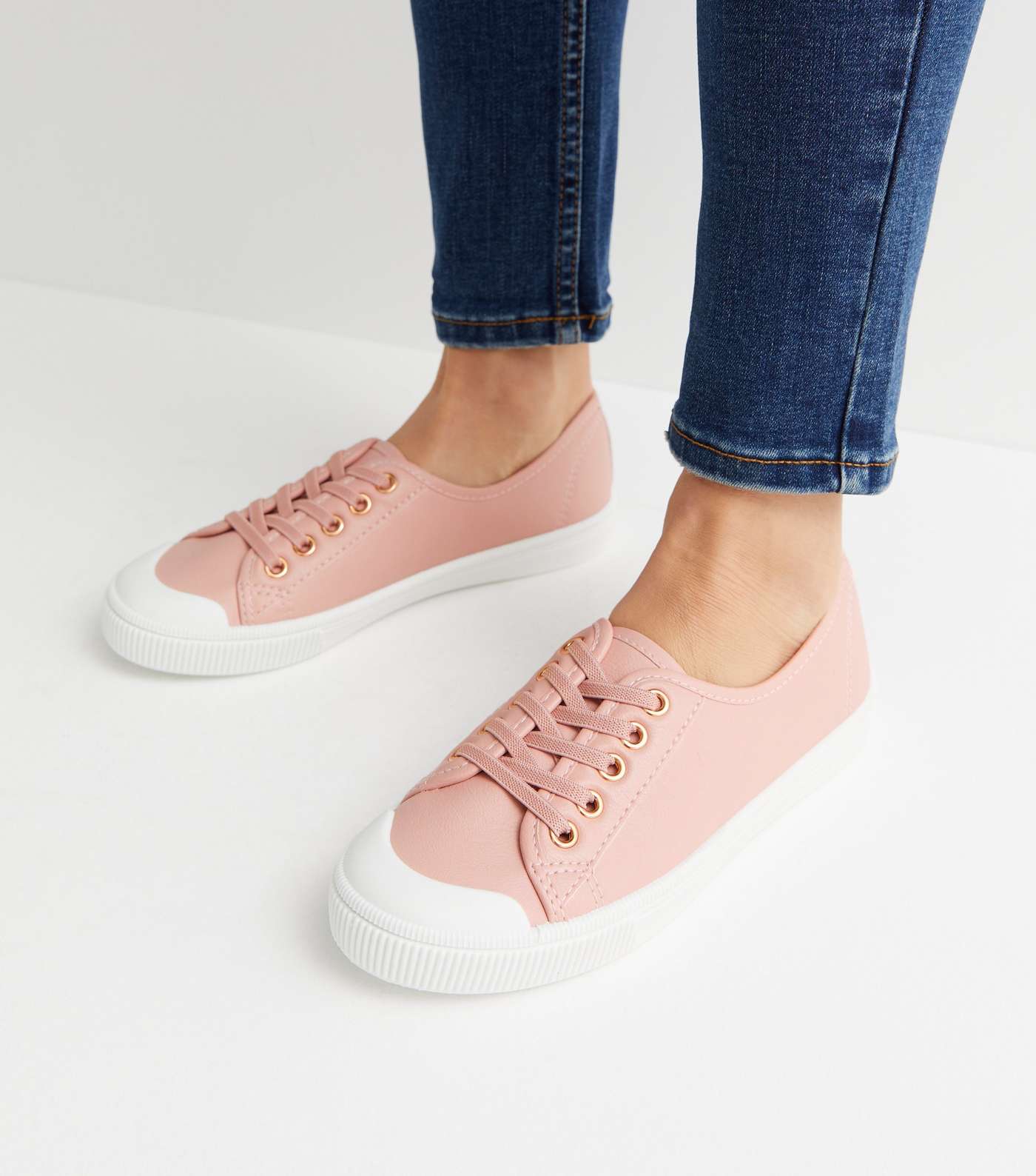 Pink Leather-Look Lace Front Trainers | New Look