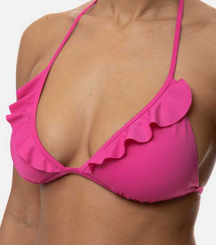 Dorina Bright Pink Frill Lightly Padded Triangle Bikini Top