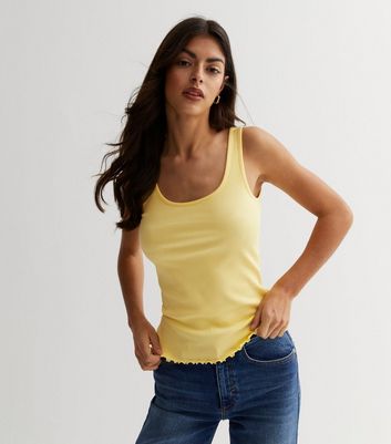 Yellow Scoop Neck Frill Hem Vest