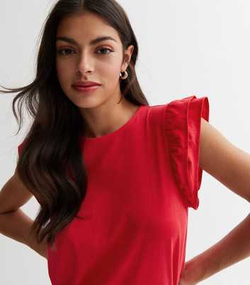 Red Cotton Frill Sleeve Vest