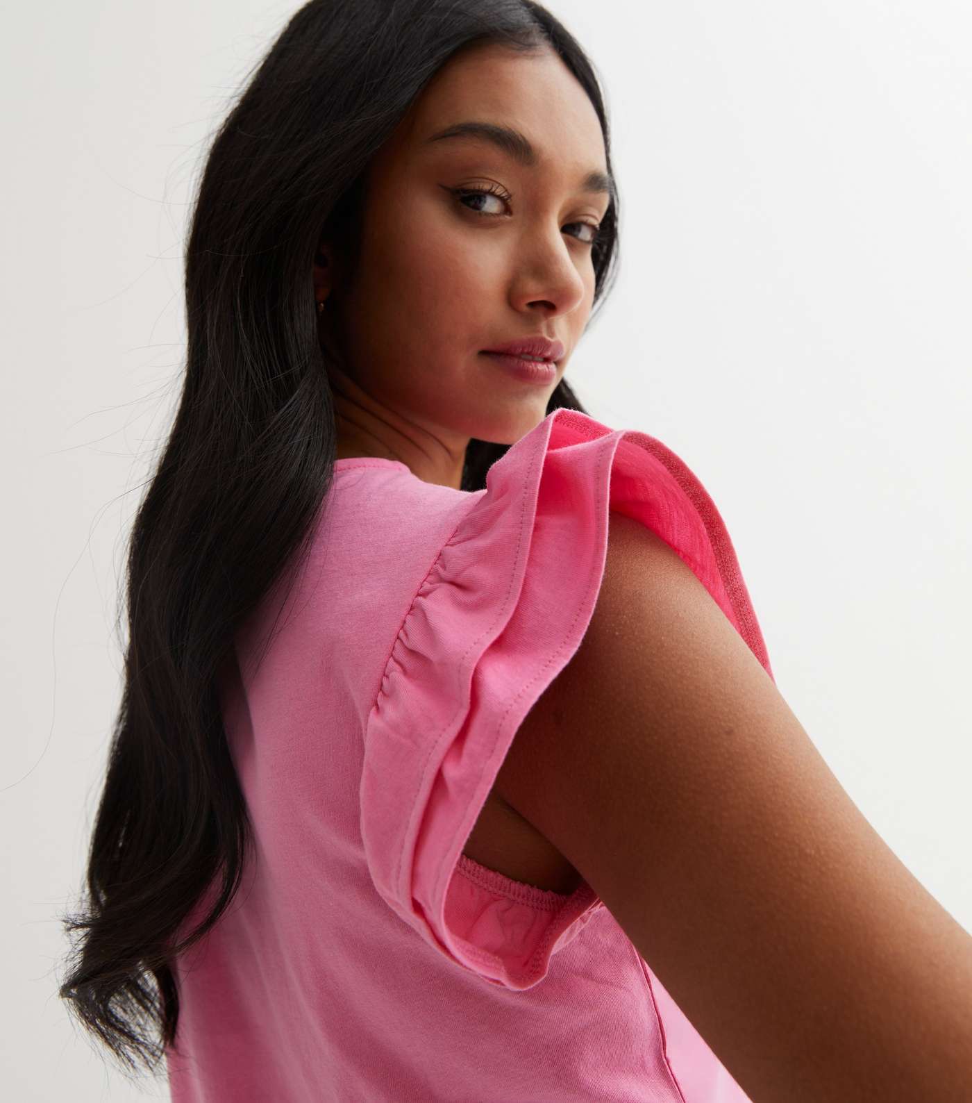 Mid Pink Cotton Frill Sleeve Vest Image 2