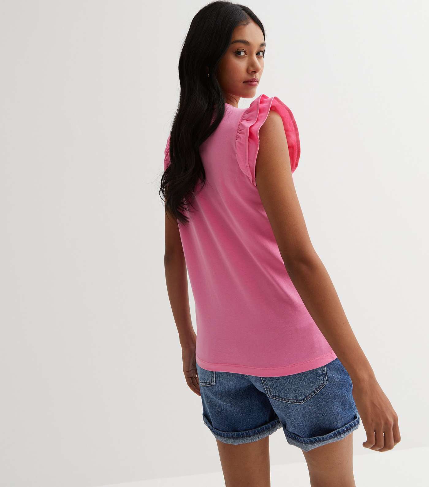Mid Pink Cotton Frill Sleeve Vest Image 4