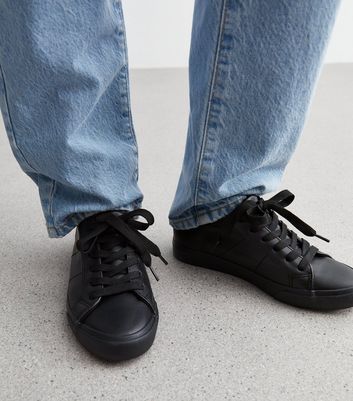 Black Leather Look Lace Up Trainers New Look