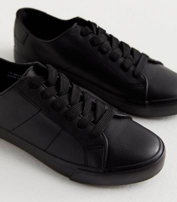 Black leather lace up trainers online