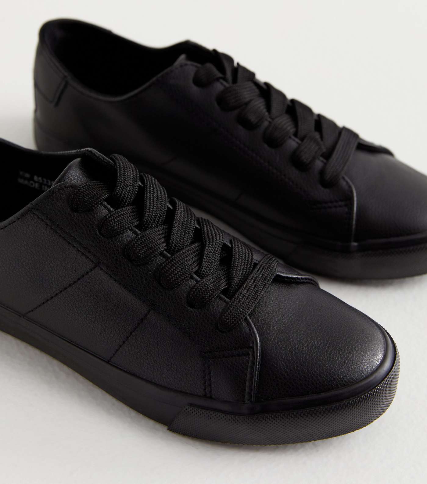 Black Leather-Look Lace Up Trainers Image 4