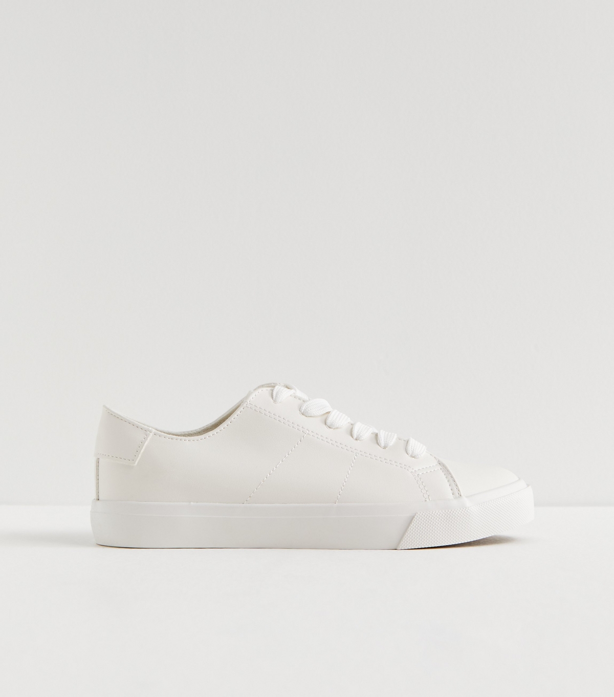 Women's White Leather-Look Lace Up Trainers Vegan New Look