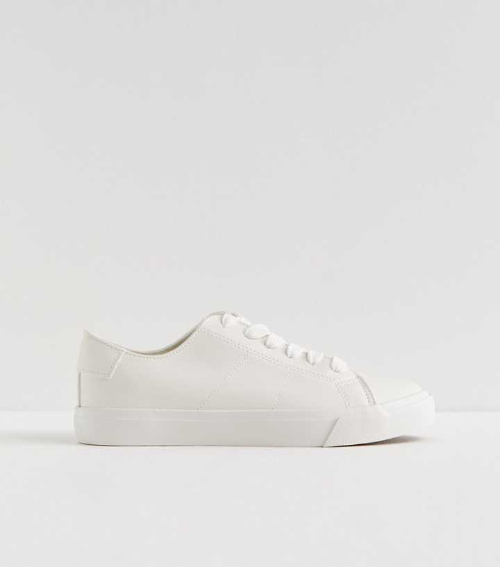 White Leather-Look Lace Up Trainers