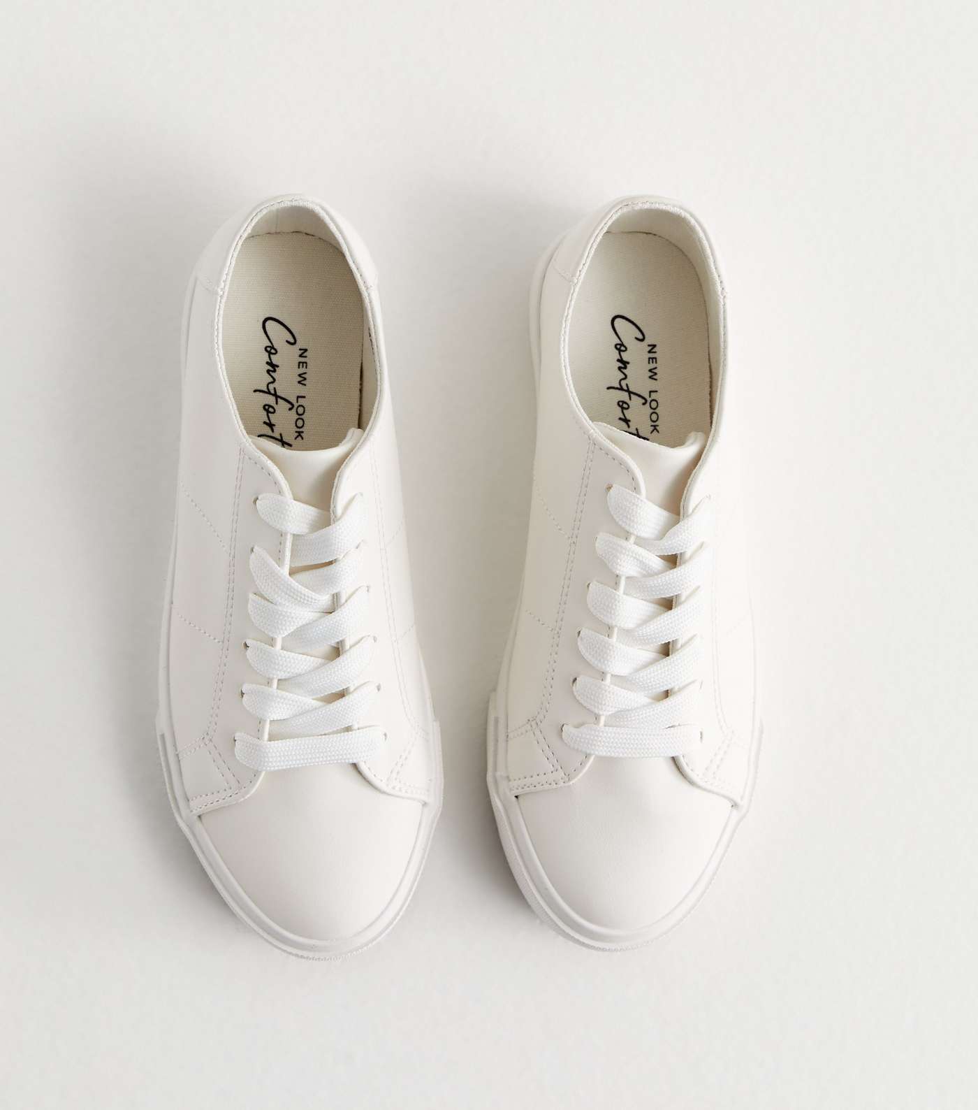 White Leather-Look Lace Up Trainers Image 3