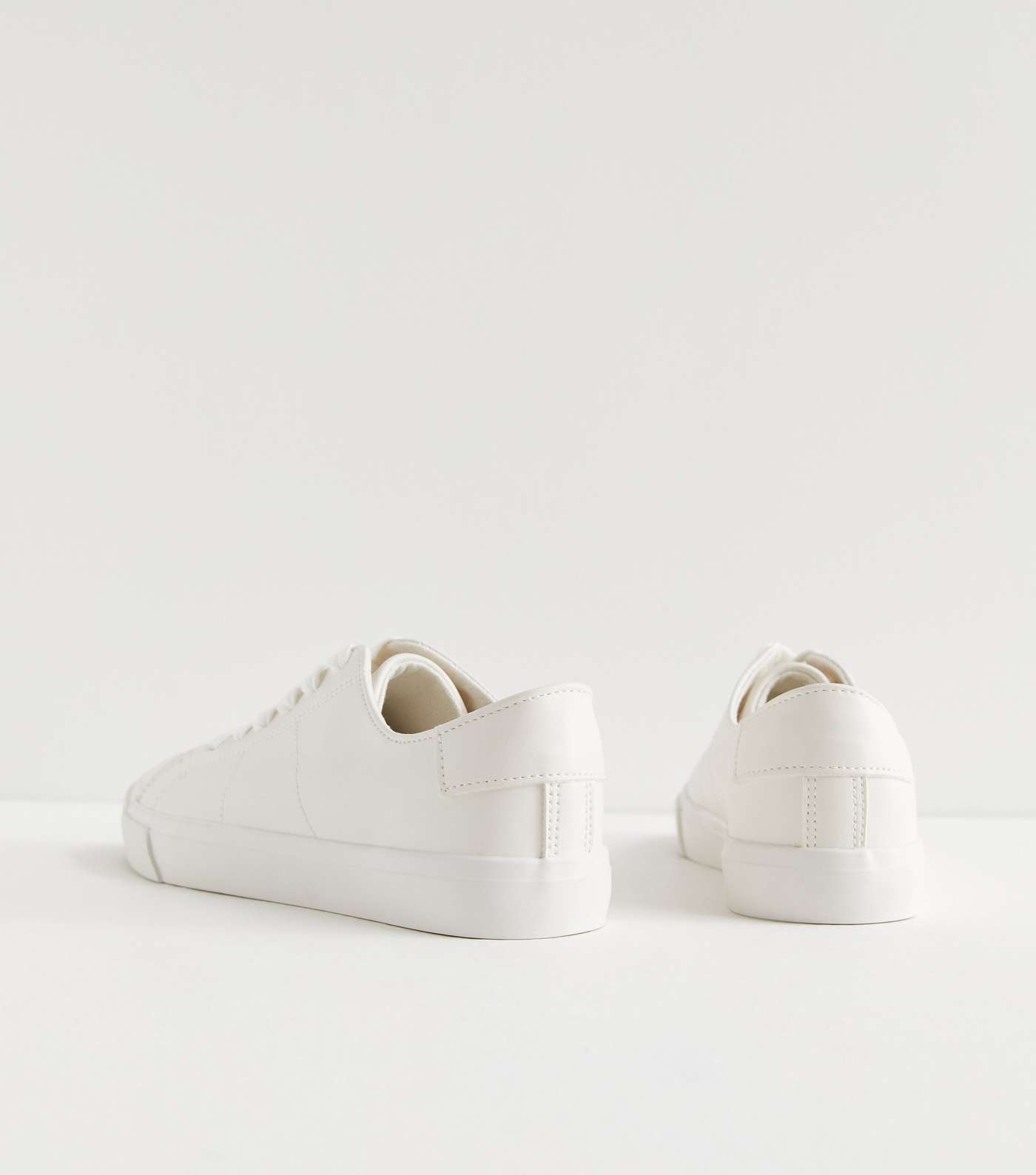 White Leather-Look Lace Up Trainers Image 5