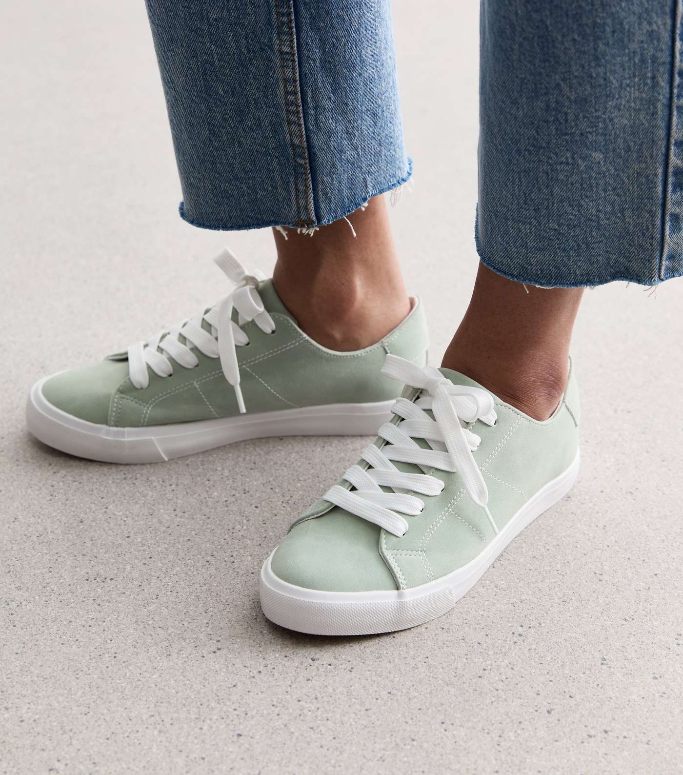 Mint Green Suedette Lace Up Trainers Image 2