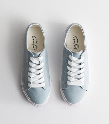 Blue Suedette Lace Up Trainers New Look Vegan