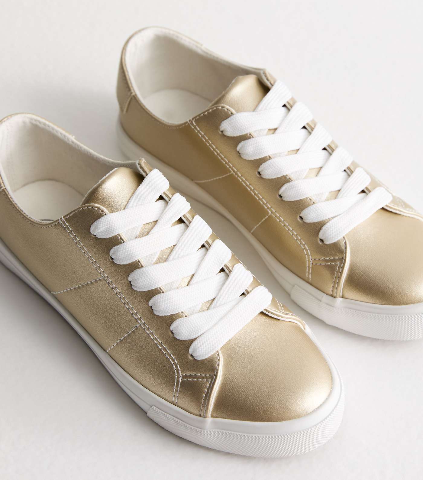 Gold Leather-Look Lace Up Trainers Image 3