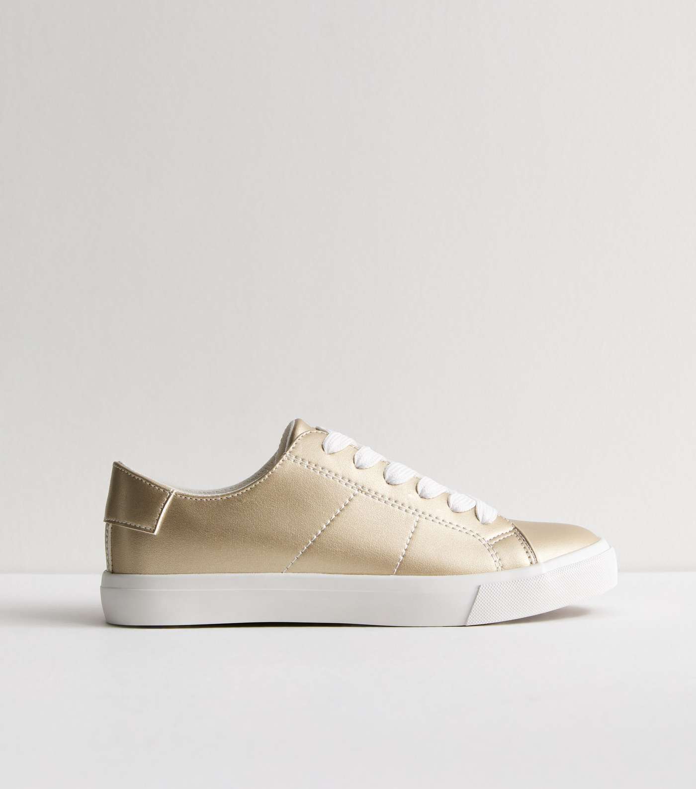 Gold Leather-Look Lace Up Trainers Image 5