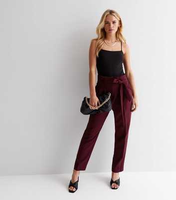 Petite Burgundy Paperbag Trousers