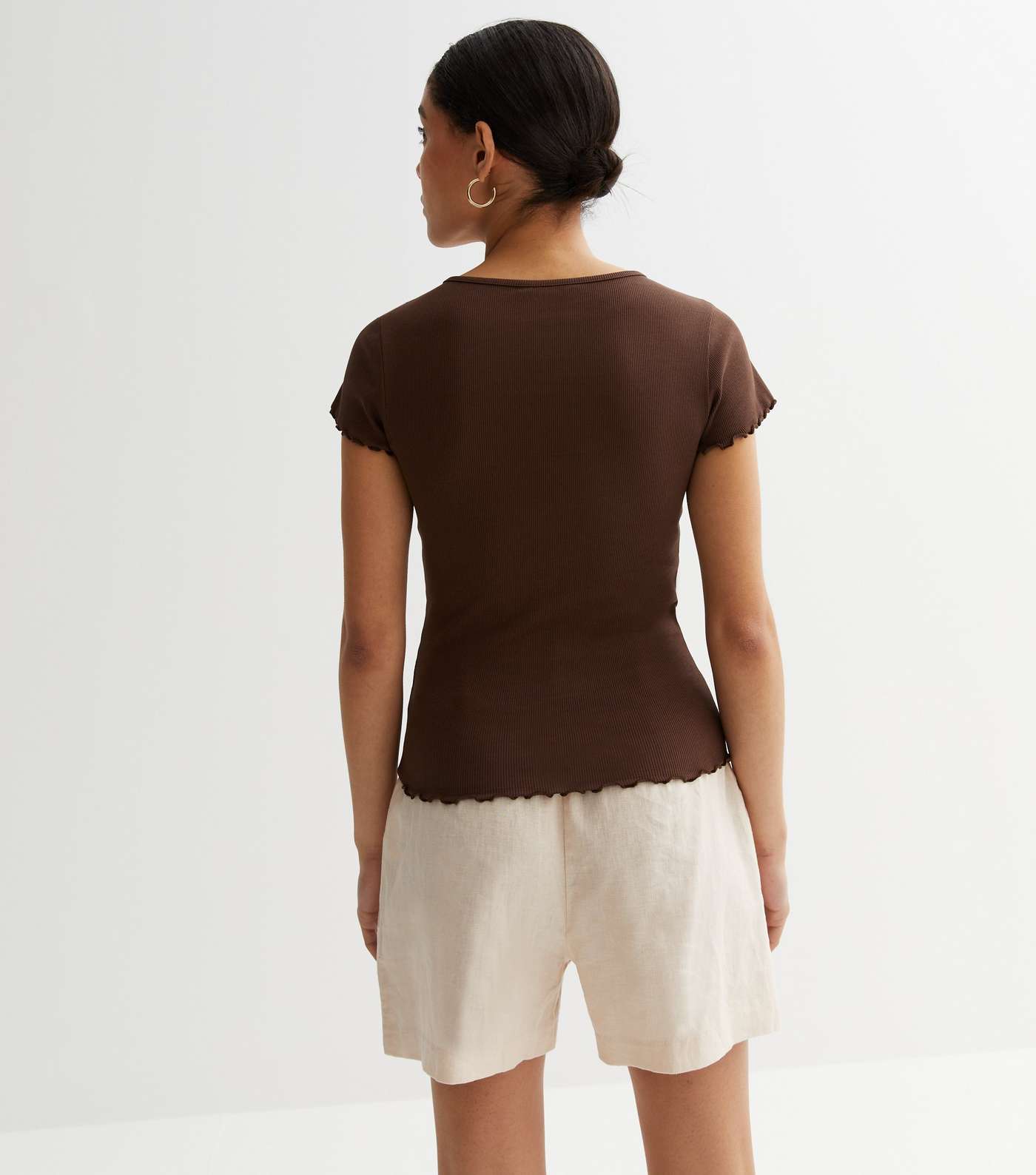 Dark Brown Ribbed Frill T-Shirt Image 4