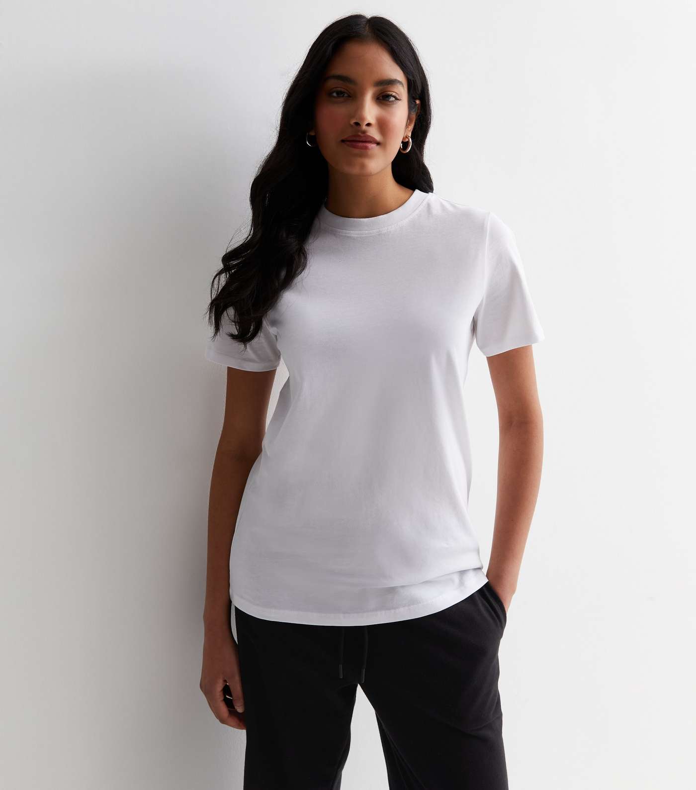 White Cotton Crew Neck T-Shirt Image 2