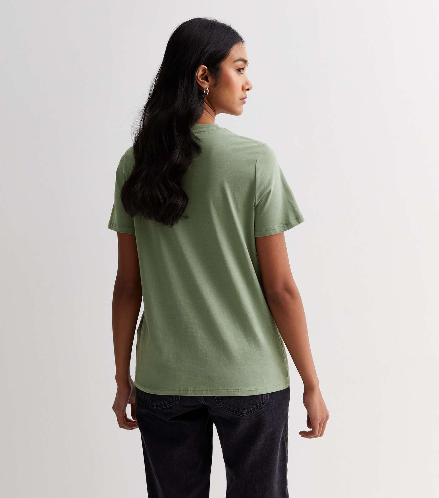 Khaki Cotton Crew Neck T-Shirt Image 4