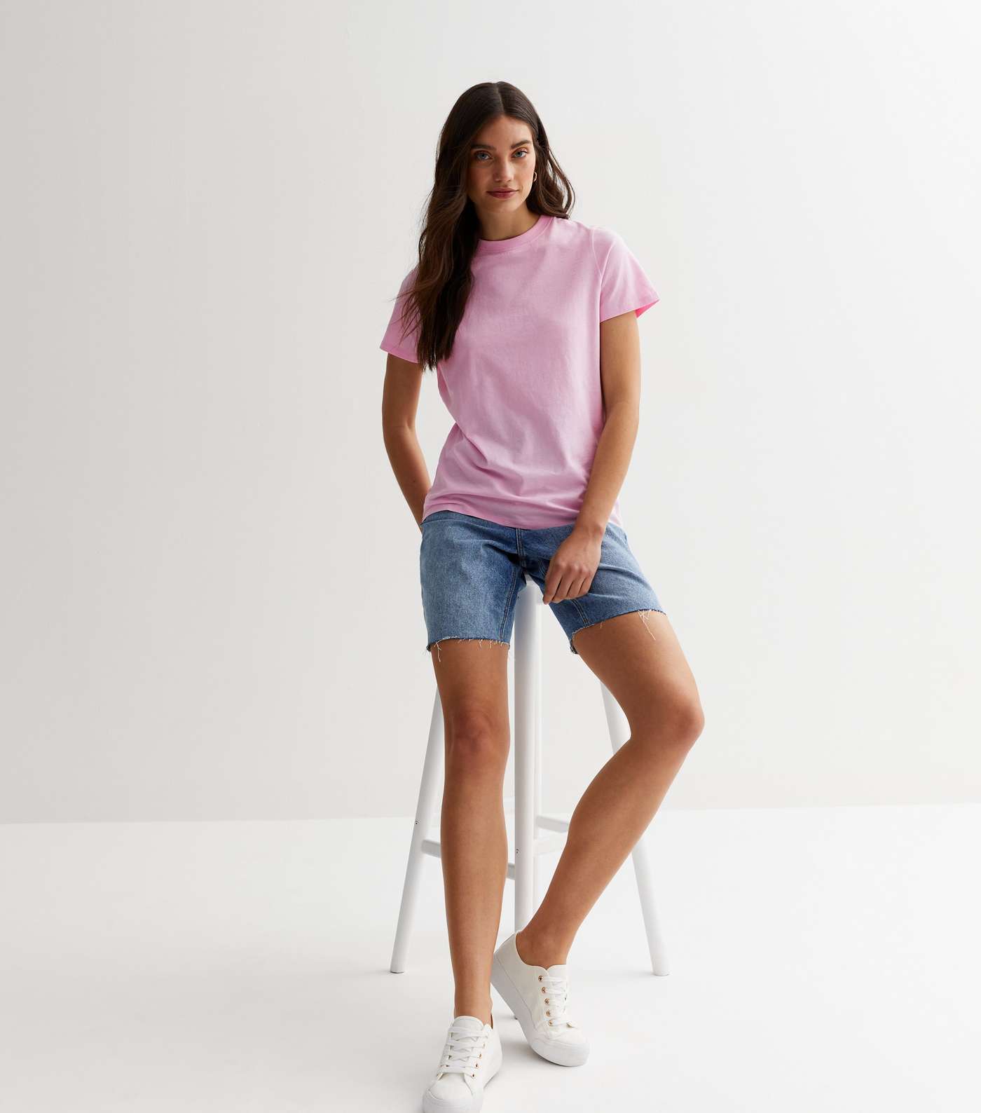 Pale Pink Cotton Crew Neck T-Shirt Image 3