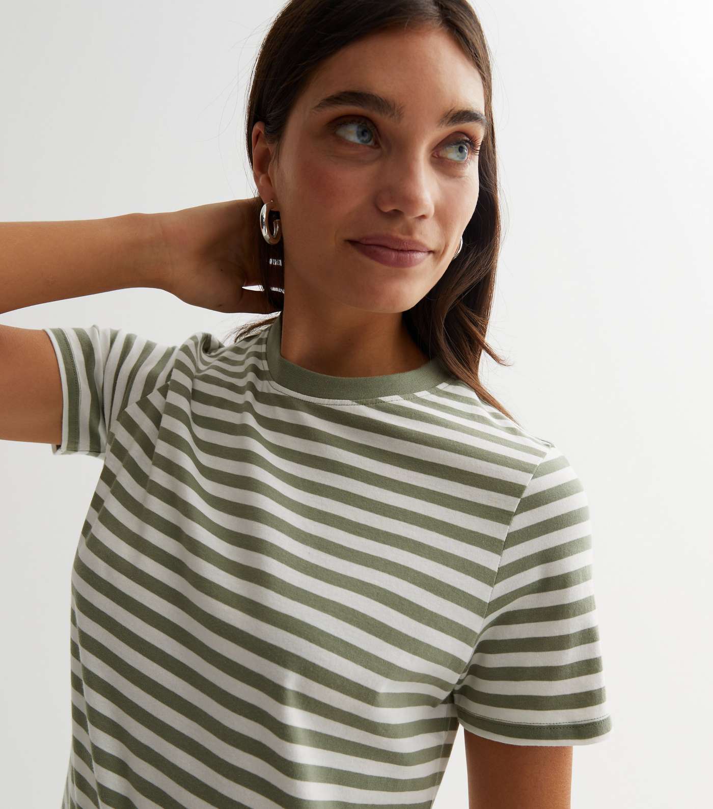 Green Stripe Cotton Crew Neck T-Shirt