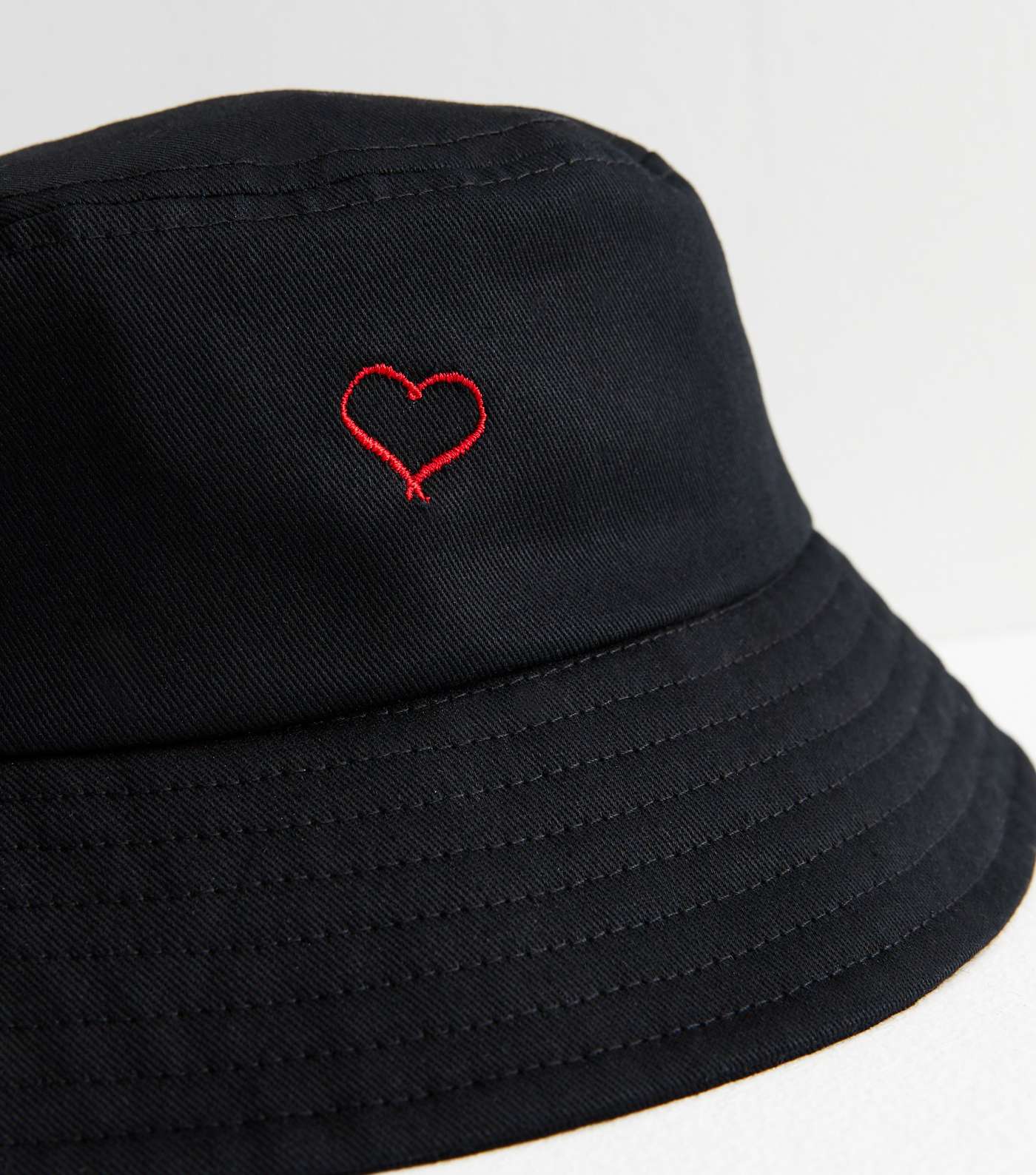 Girls Black Embroidered Heart Bucket Hat Image 3