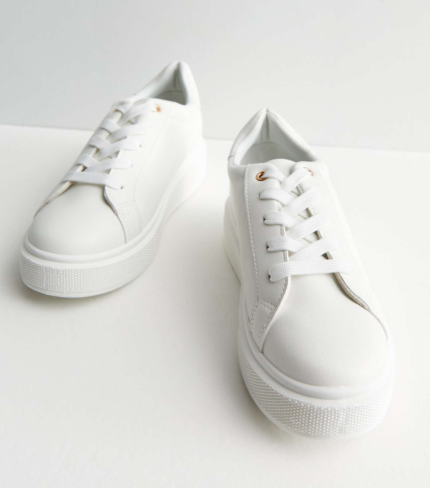 White Leather-Look Lace Up Chunky Trainers Image 3