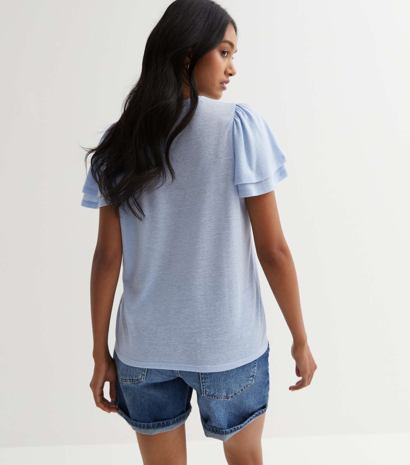 Pale Blue Flutter Sleeve T-Shirt Image 4