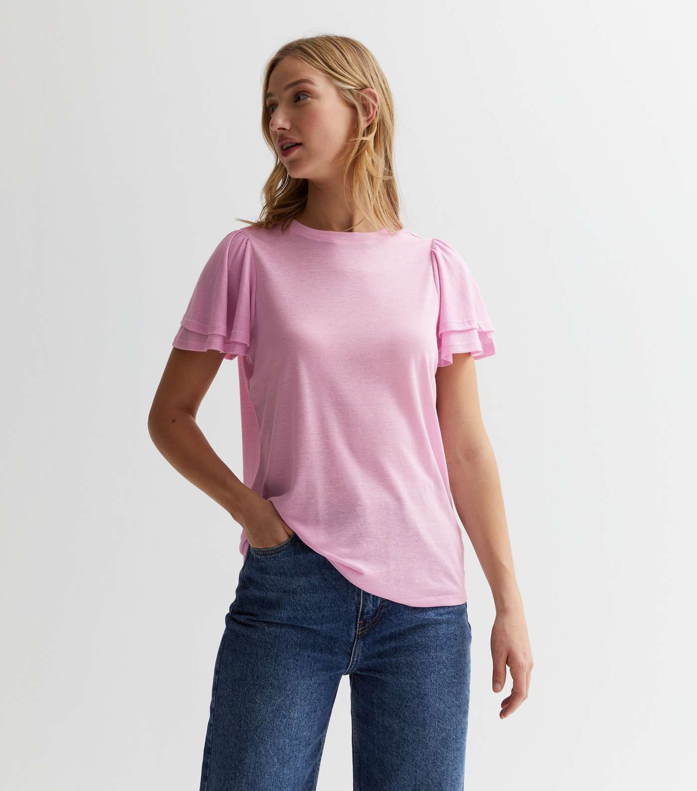 Mid Pink Flutter Sleeve T-Shirt Image 2