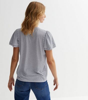 White Stripe Crew Neck Short Layered Sleeve T-Shirt New Look