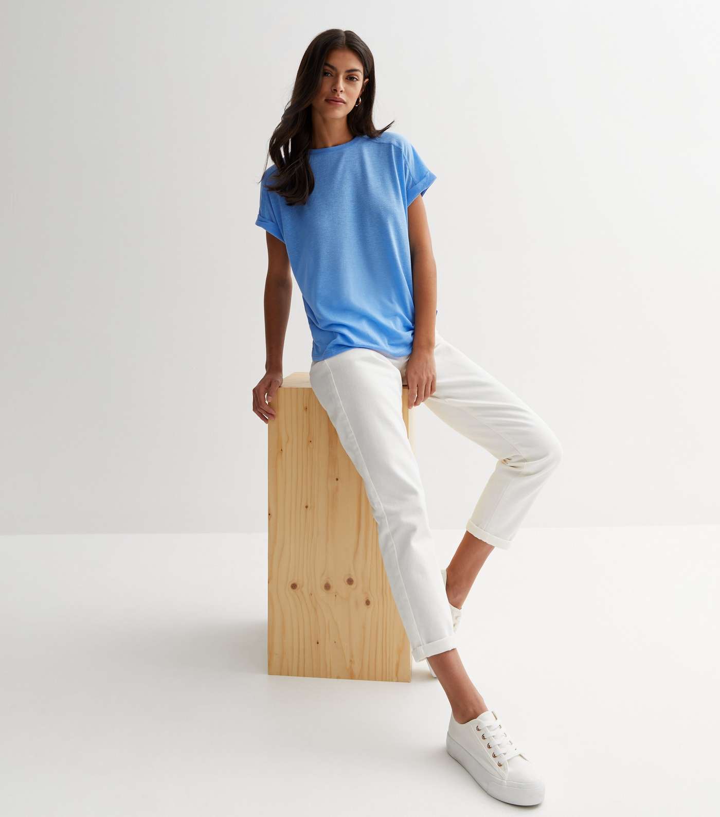 Pale Blue Crew Neck Roll Sleeve T-Shirt Image 2