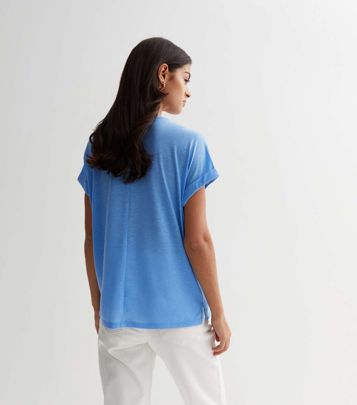 Pale Blue Crew Neck Roll Sleeve T-Shirt Image 4