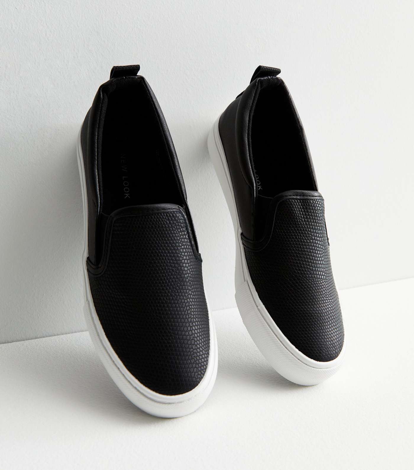 Black Faux Snake Slip On Trainers Image 3
