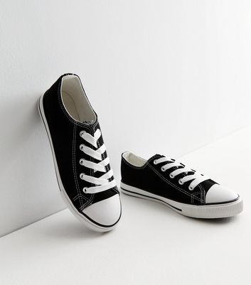 Black Canvas Lace Up Trainers | New Look