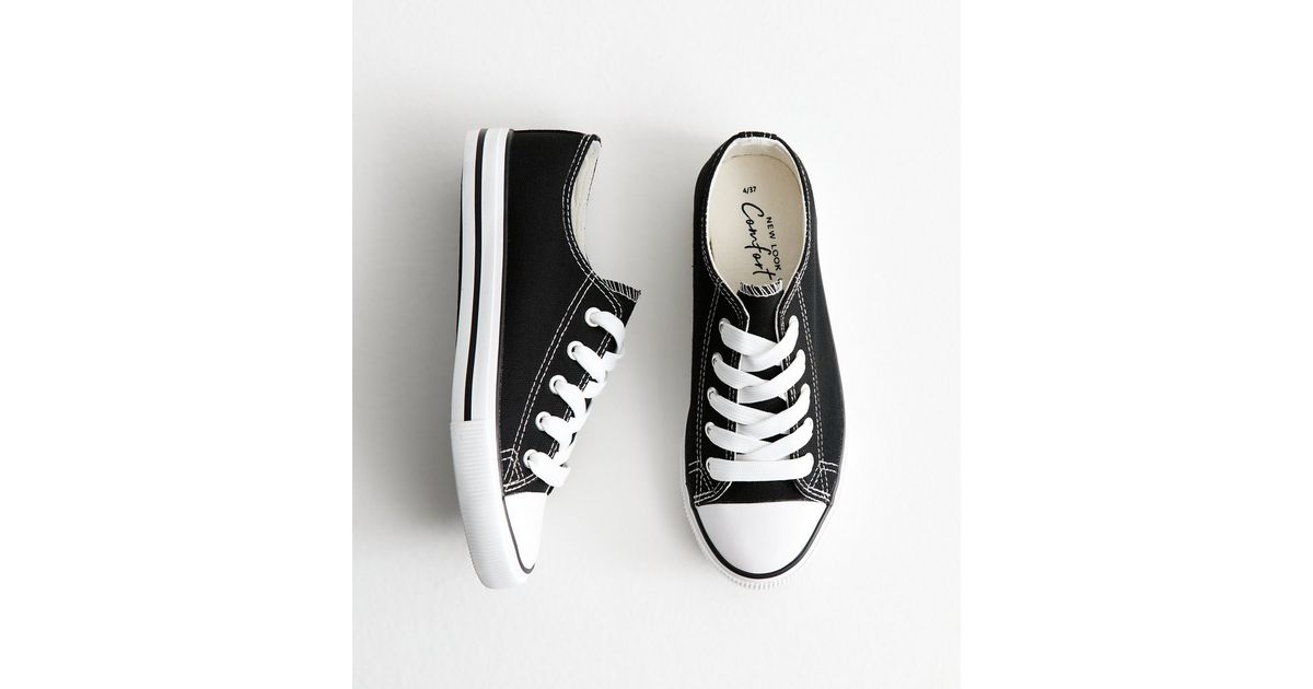 Black Canvas Lace Up Trainers New Look