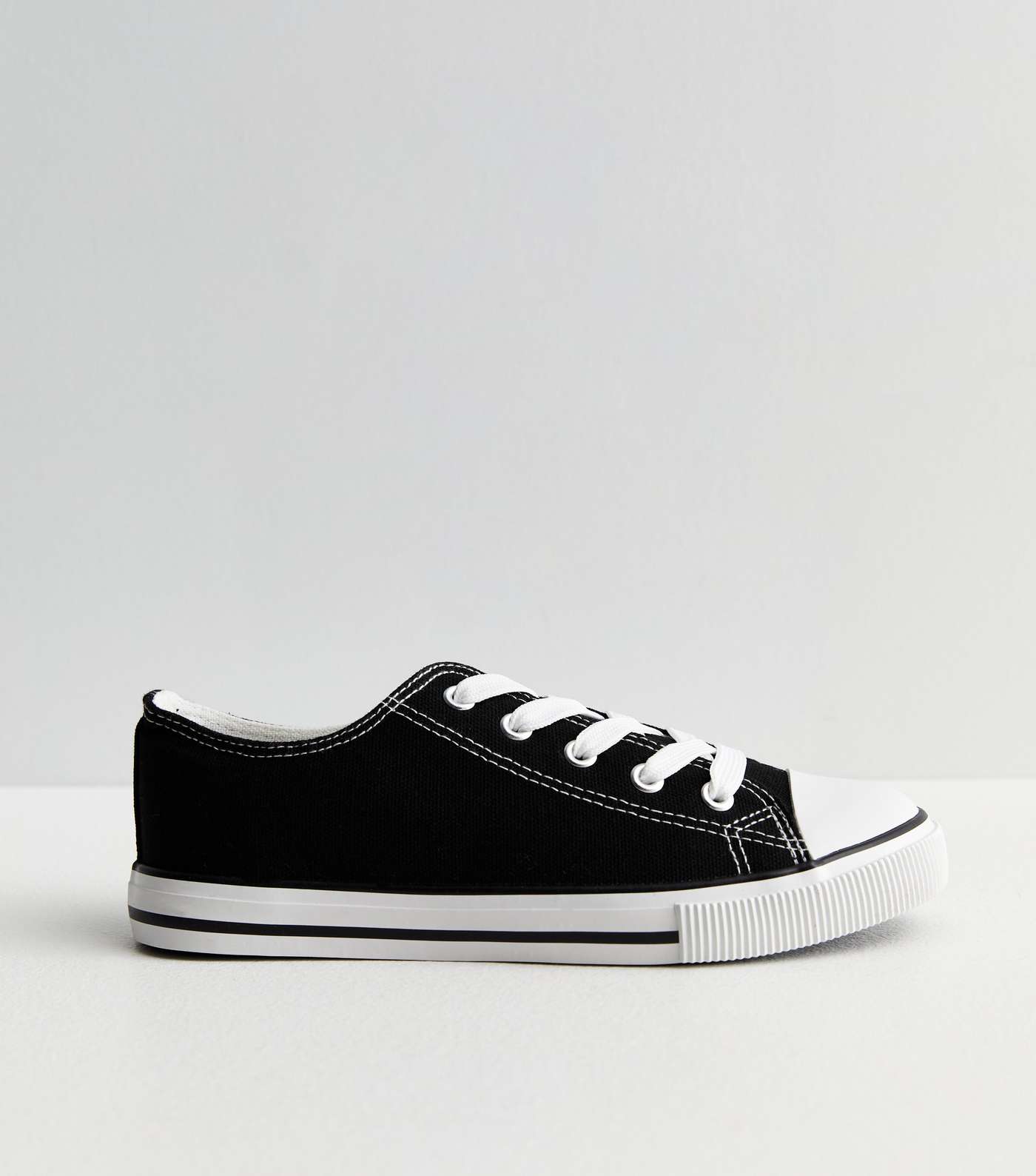 Black Canvas Lace Up Trainers Image 3