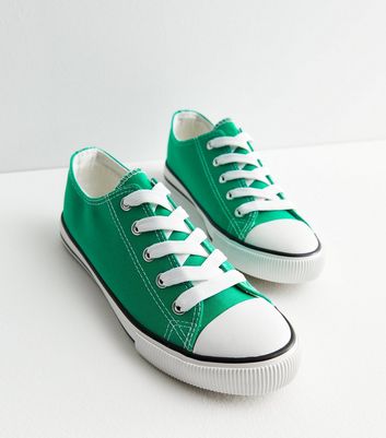 Green Canvas Lace Up Trainers New Look