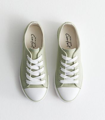 Light Green Canvas Lace Up Trainers New Look Vegan