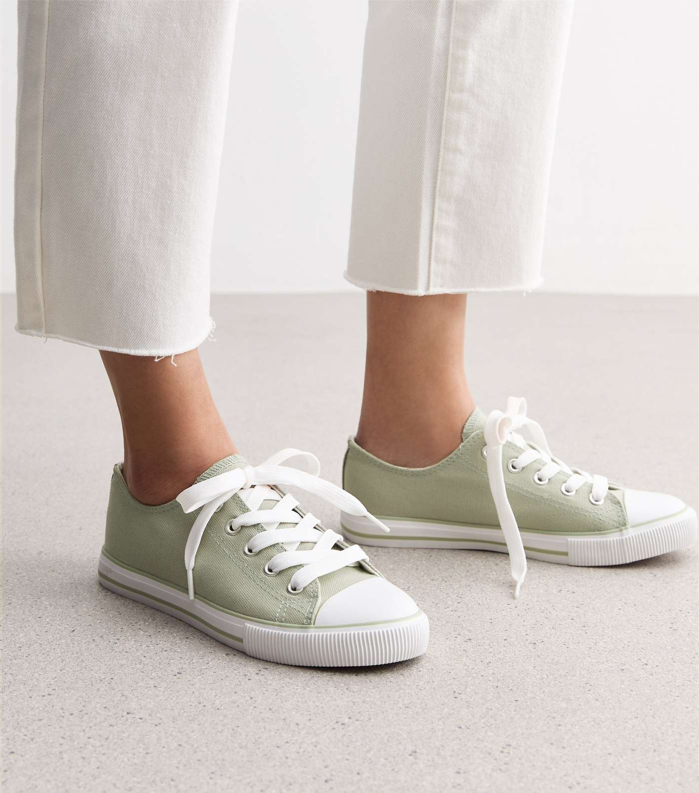 Light Green Canvas Lace Up Trainers Image 2
