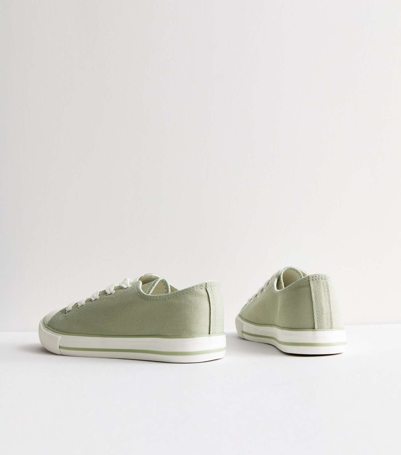 Light Green Canvas Lace Up Trainers Image 4