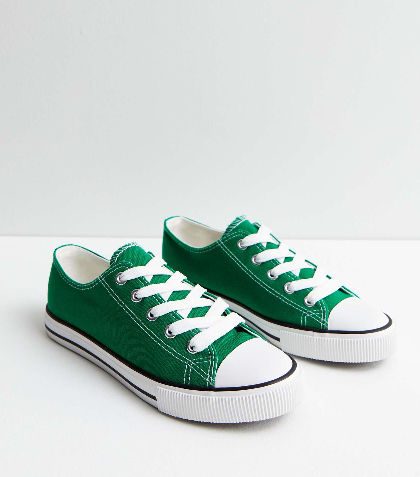 Dark Green Canvas Lace Up Trainers