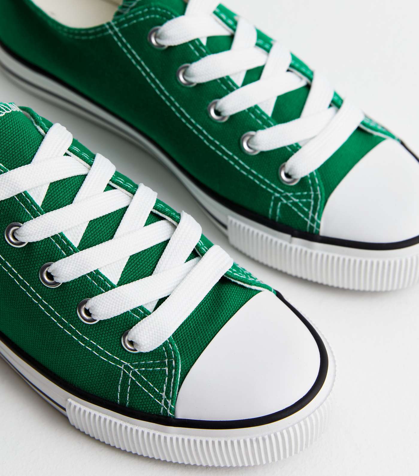 Dark Green Canvas Lace Up Trainers Image 3