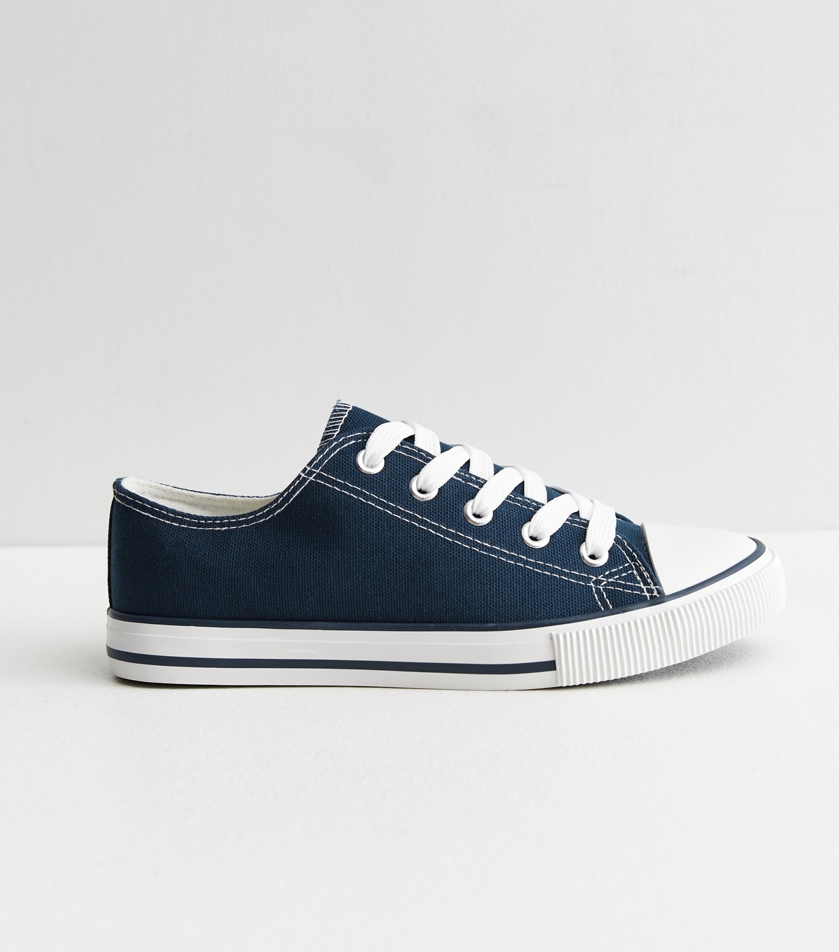 Women's Navy Canvas Lace Up Trainers Vegan New Look