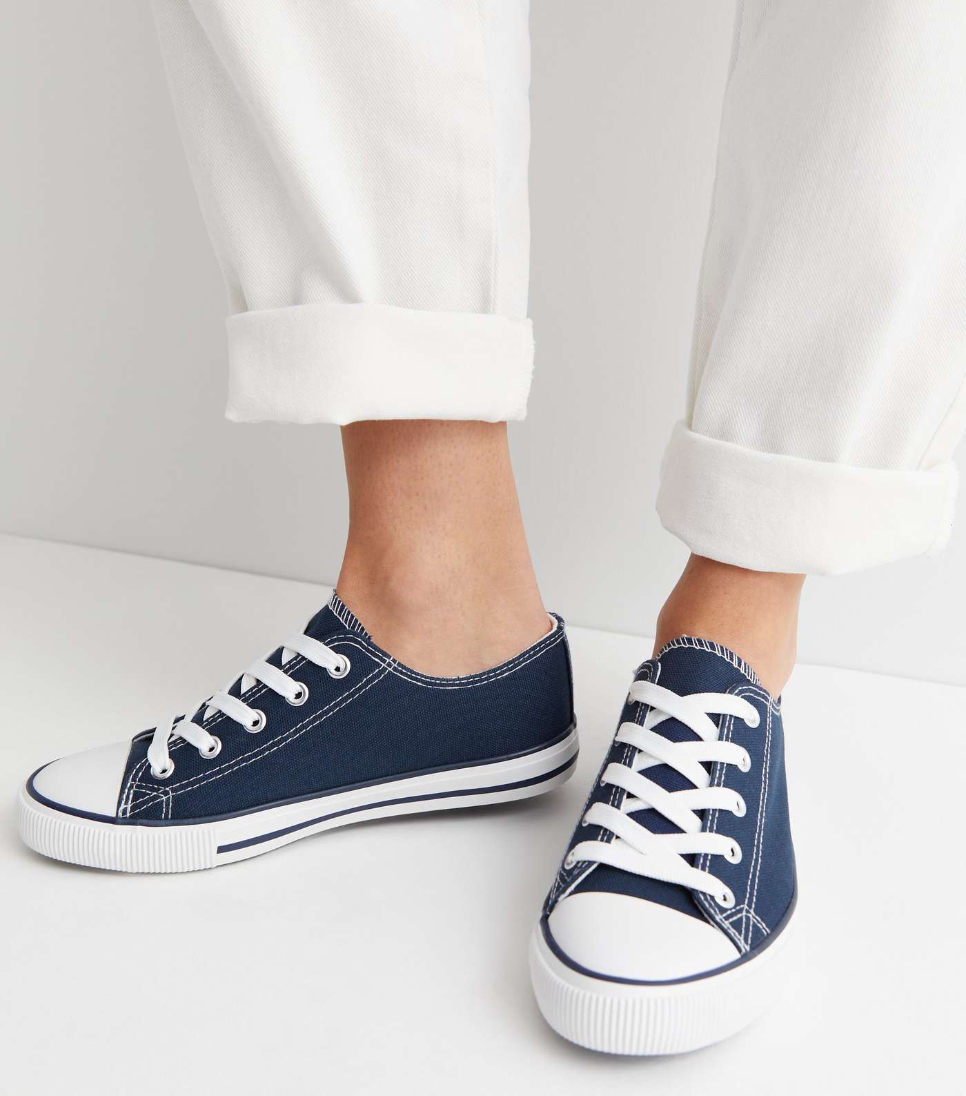 Navy Canvas Lace Up Trainers Image 2