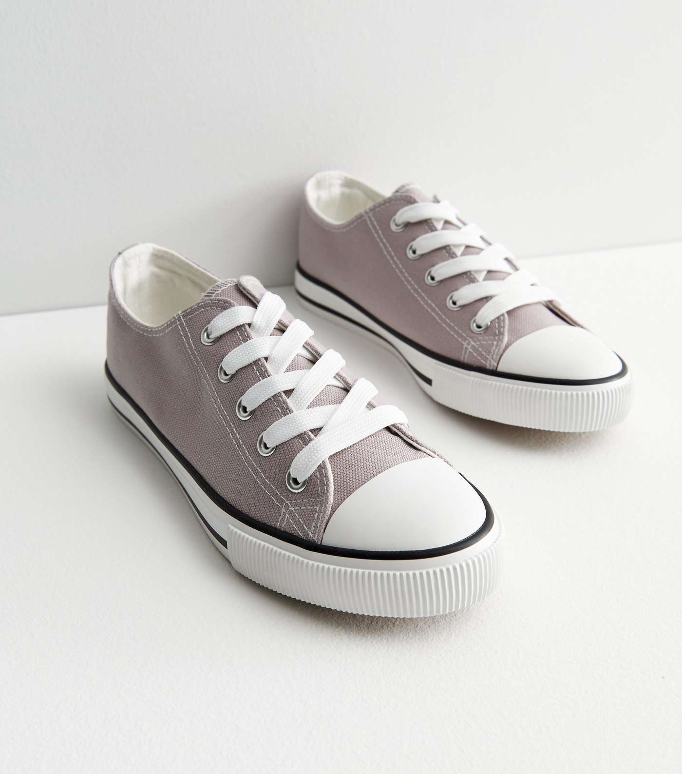 Lilac Canvas Lace Up Trainers Image 3