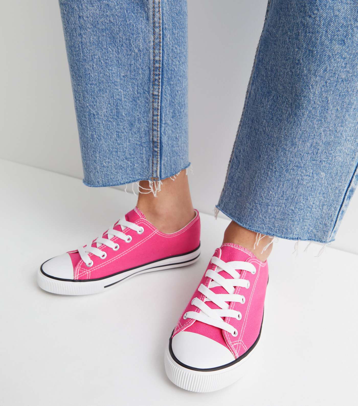 Bright Pink Canvas Lace Up Trainers Image 2