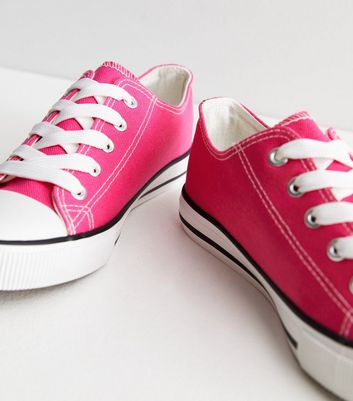 Bright Pink Canvas Lace Up Trainers New Look