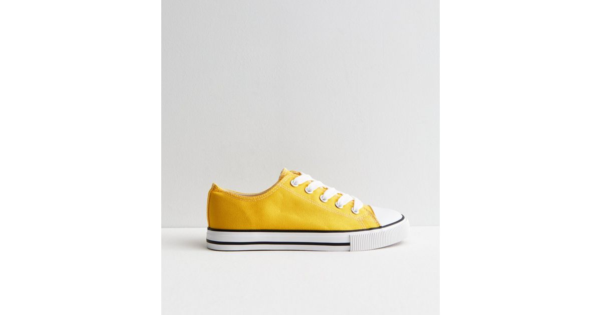 Yellow Canvas Lace Up Trainers New Look