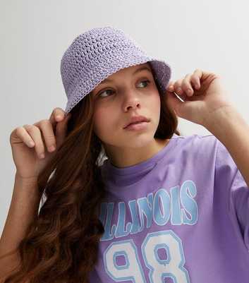 Girls Lilac Woven Straw Effect Bucket Hat